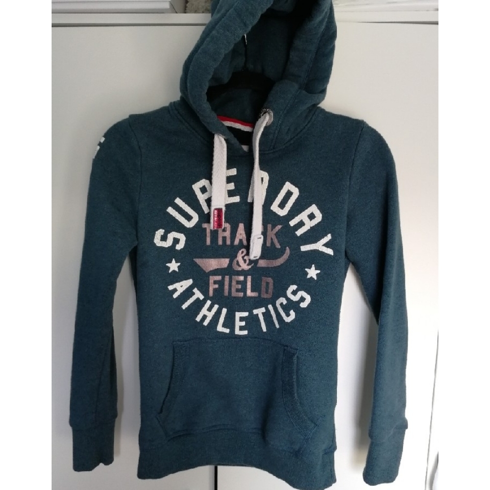 SUPERDRY Classic Hoodie Teal colour Circle Logo front Cotton XXS Revolve